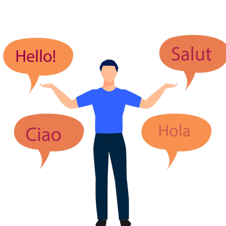Boy is saying greetings in different languages  イラスト