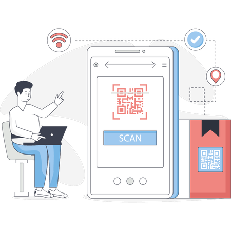 Boy is scanning the QR code  Illustration
