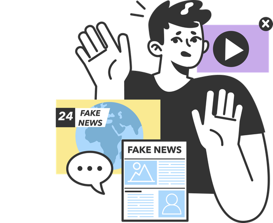 Boy is scared due to fake news  일러스트레이션