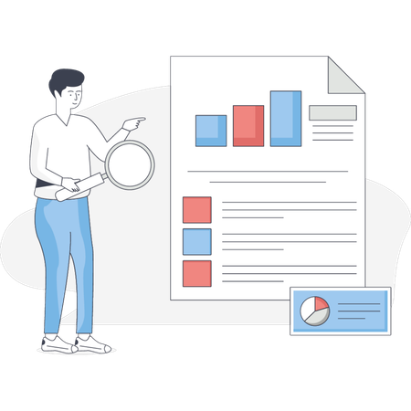 Boy is searching business graph  Illustration