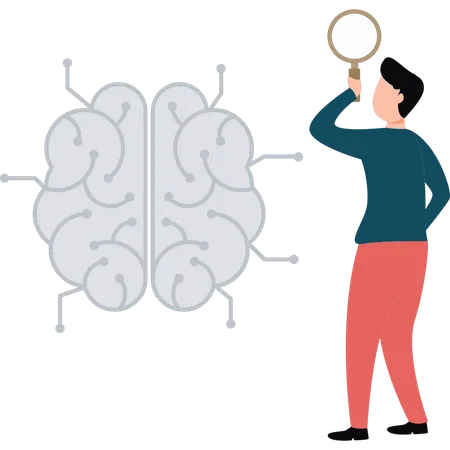 A Boy Is Searching For Artificial Brain Illustration