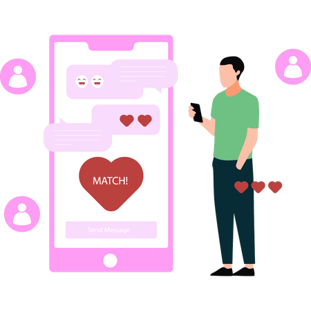 Boy is searching for matches on mobile  Illustration