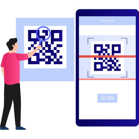Boy is searching for QR code  Illustration