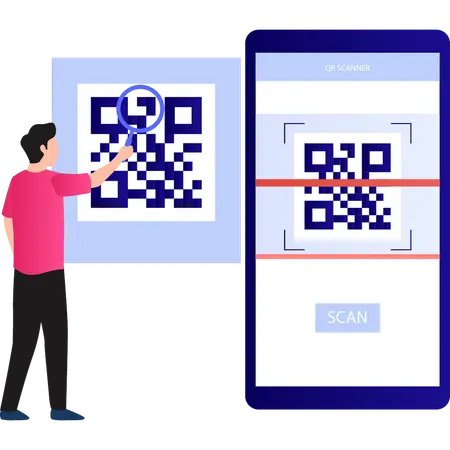 Boy is searching for QR code  Illustration