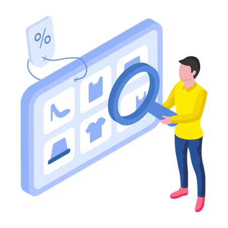 Boy is Searching for Shopping Discount  Illustration
