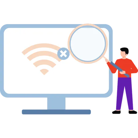 Boy Searching About Wifi Connection On Screen Illustration