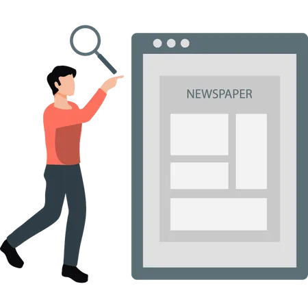 Boy is searching newspaper on webpage  Illustration