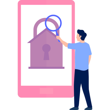 Boy is searching online security lock in mobile  Illustration