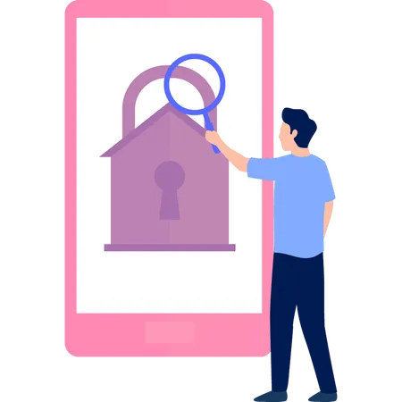 Boy is searching online security lock in mobile  Illustration