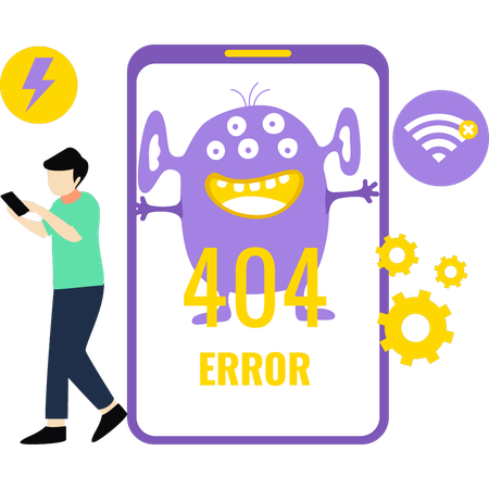 Boy is seeing 404 error on mobile  Illustration