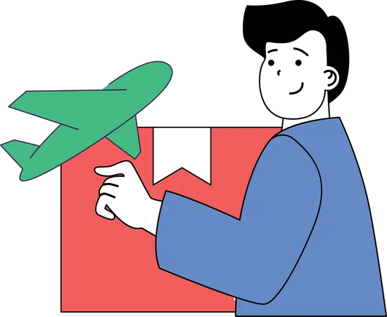 Boy is sending international parcel via plane  Illustration