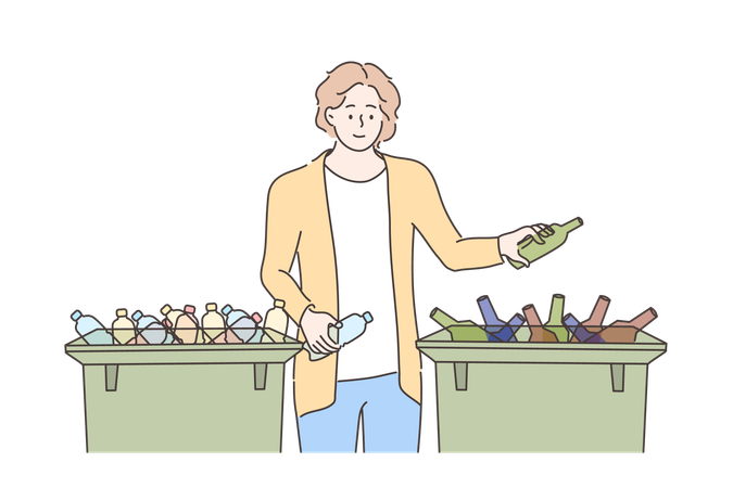 Boy is separating biodegradable and non-biodegradable products  Illustration