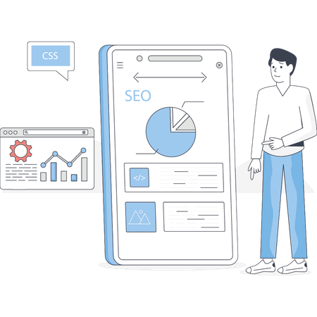 Boy is setting SEO pie chart  Illustration