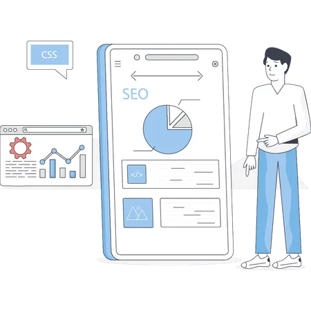 Boy is setting SEO pie chart  Illustration