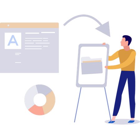 Boy is sharing business data to folder file  Illustration