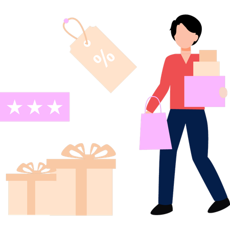 Le garçon fait du shopping en solde  Illustration