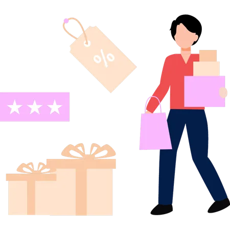 Le garçon fait du shopping en solde  Illustration