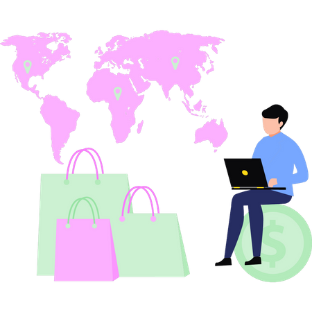 Le garçon fait du shopping à l'international  Illustration