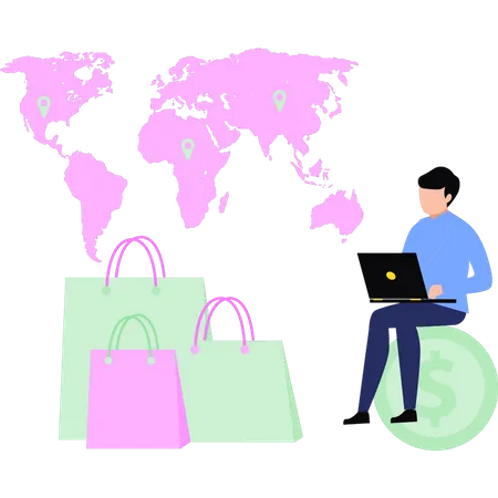 Boy is shopping internationally  Illustration