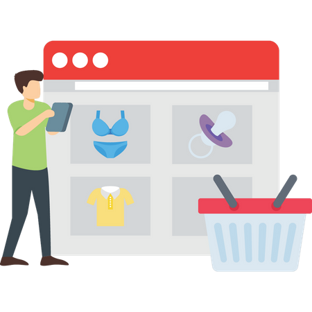 Boy is shopping online  Illustration