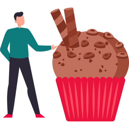 Boy is showing a chocolate muffin  Illustration