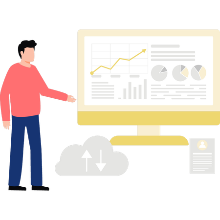 Boy is showing a graph on a monitor  Illustration