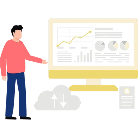 Boy is showing a graph on a monitor  Illustration