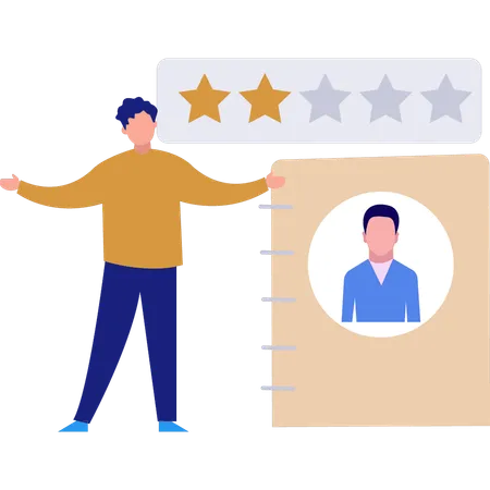 Boy is showing a star rating profile  Illustration