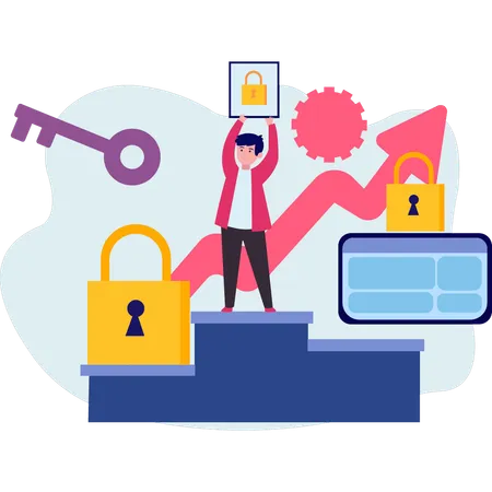 Boy is showing account protection  Illustration