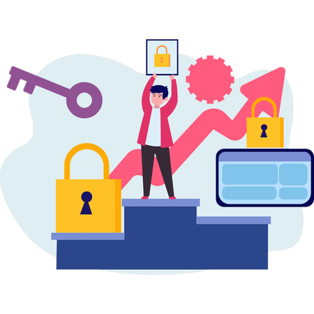 Boy is showing account protection  Illustration