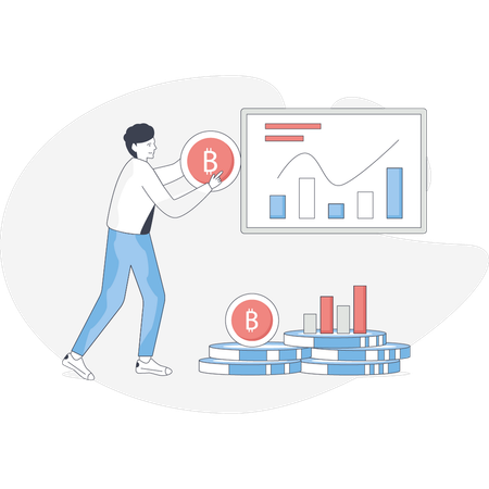 Boy is showing bitcoin graph  Illustration