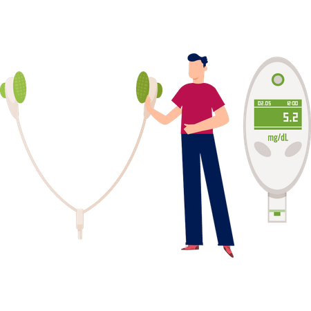 Boy is showing blood glucose monitor  Illustration