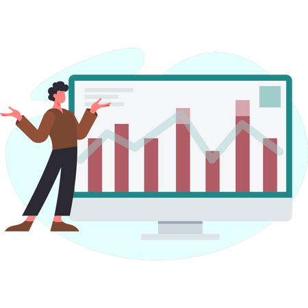 Boy is showing business graph  Illustration