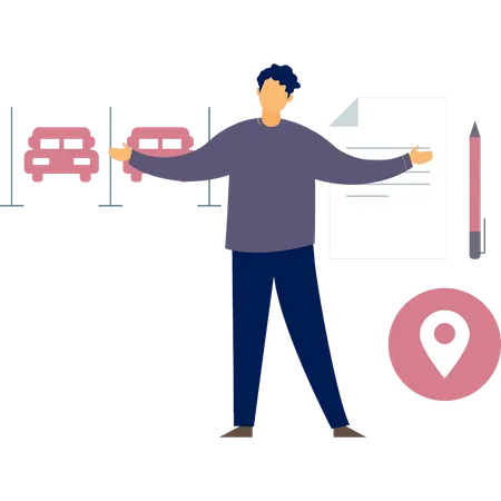 The Boy Is Showing Car Parking Location Illustration