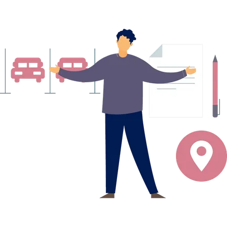 Boy is showing car parking location  Illustration