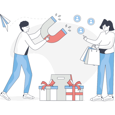 Boy is showing customer retention  Illustration