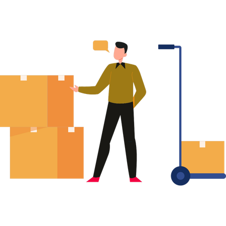 Boy is showing delivery of parcel boxes  Illustration