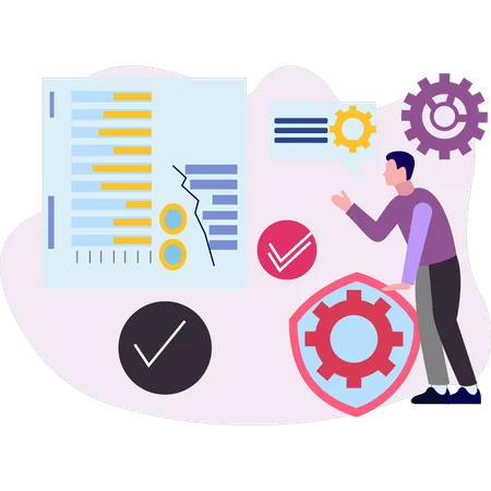 Boy is showing different bar graphs  Illustration