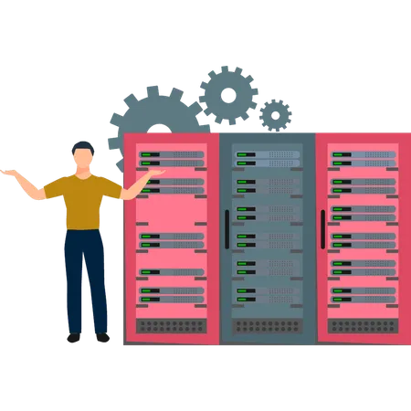 Boy is showing different database servers  Illustration