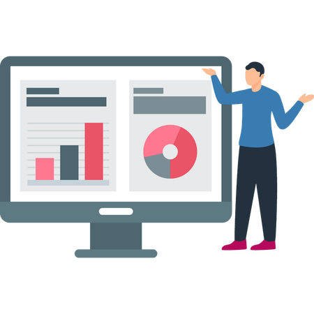 Boy is showing different graphs  Illustration