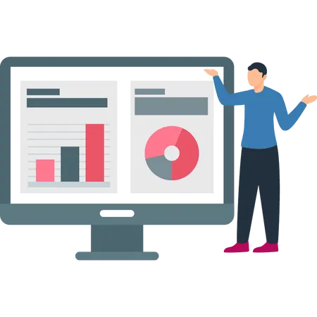 Boy is showing different graphs  Illustration