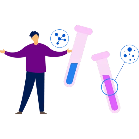 Boy is showing different test tubes  Illustration