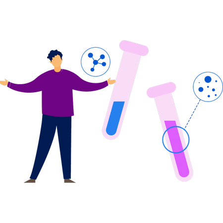 Boy is showing different test tubes  Illustration