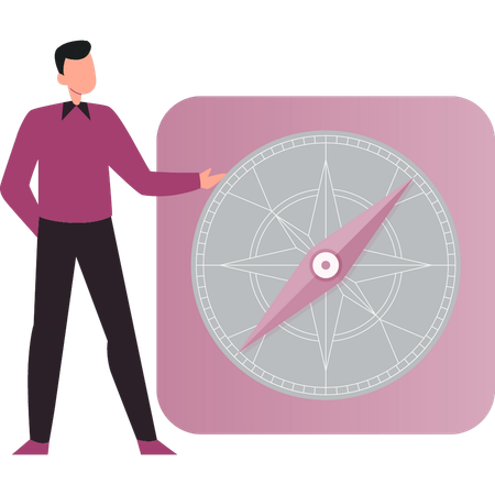 Boy is showing direction on compass  Illustration