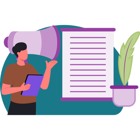 Boy is showing document  Illustration