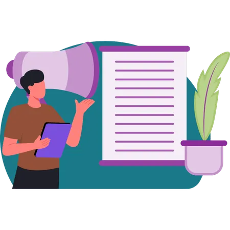Boy is showing document  Illustration