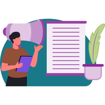 Boy is showing document  Illustration