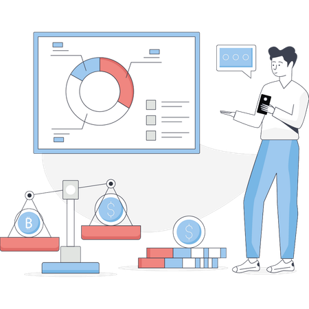 Boy is showing economy balance scale  Illustration