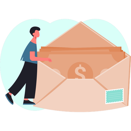 Boy is showing envelope money  Illustration