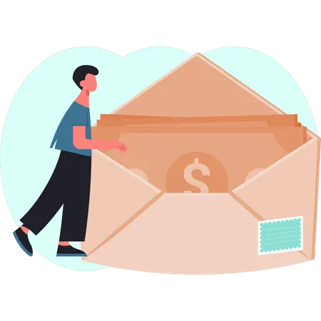 Boy is showing envelope money  Illustration